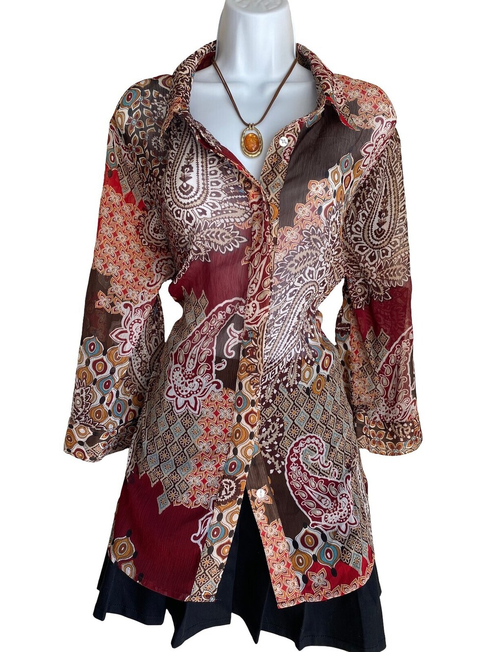 Vintage Coldwater Creek Plus 2X Boho Paisley Button Up Tunic Blouse Whimsigoth